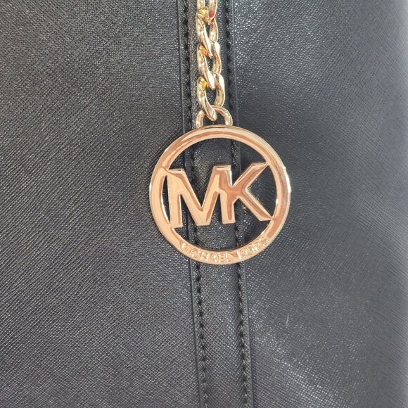 Michael Michael Kors Black Leather Gold Hardware w/Keychain Large Sady Tote Bag - Picture 5 of 16
